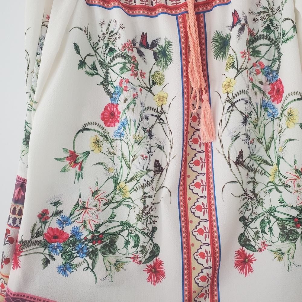 Umgee Floral Off Shoulder Top Blouse Womens Large Boho Peasant Bell Sleeve - Picture 4 of 11